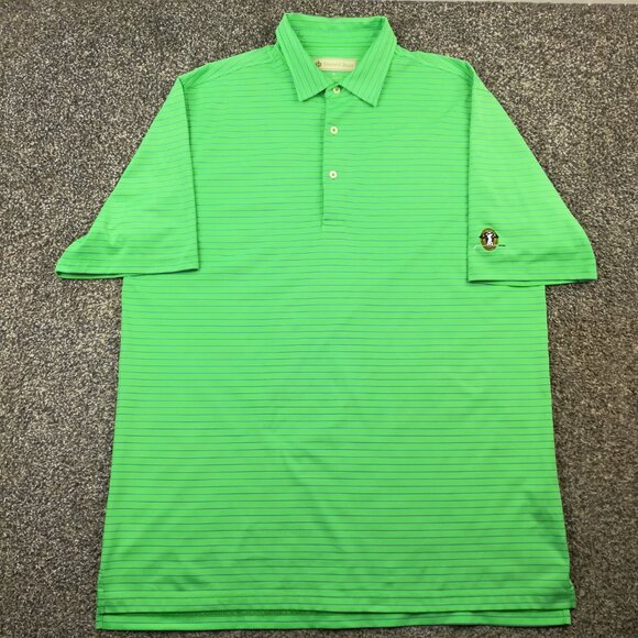 Donald Ross Stonewall Links Polo Shirt Striped Green Blue Mens XL - Picture 2 of 8